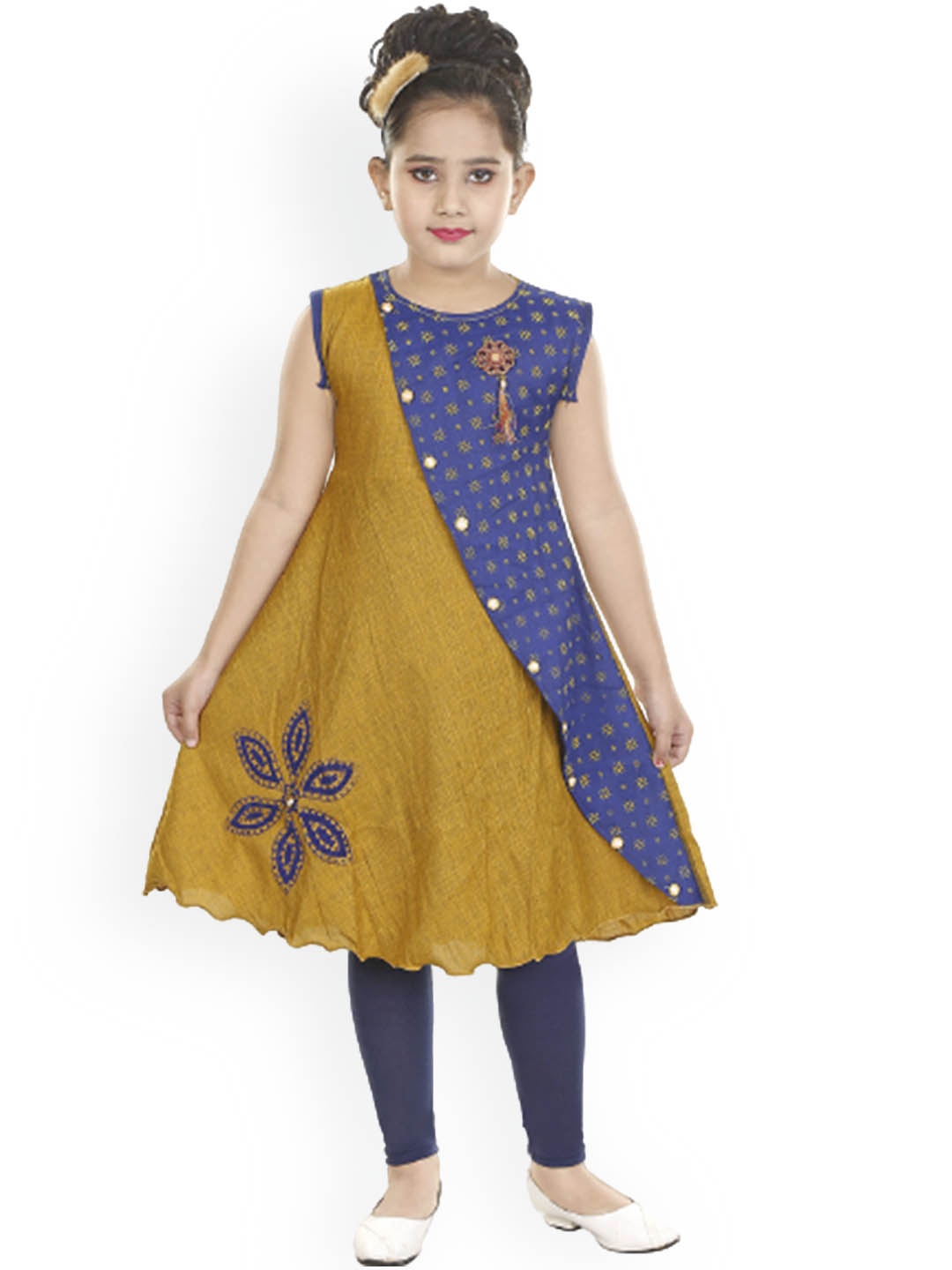

BAESD Girls Floral Printed A-Line Kurta Set, Yellow