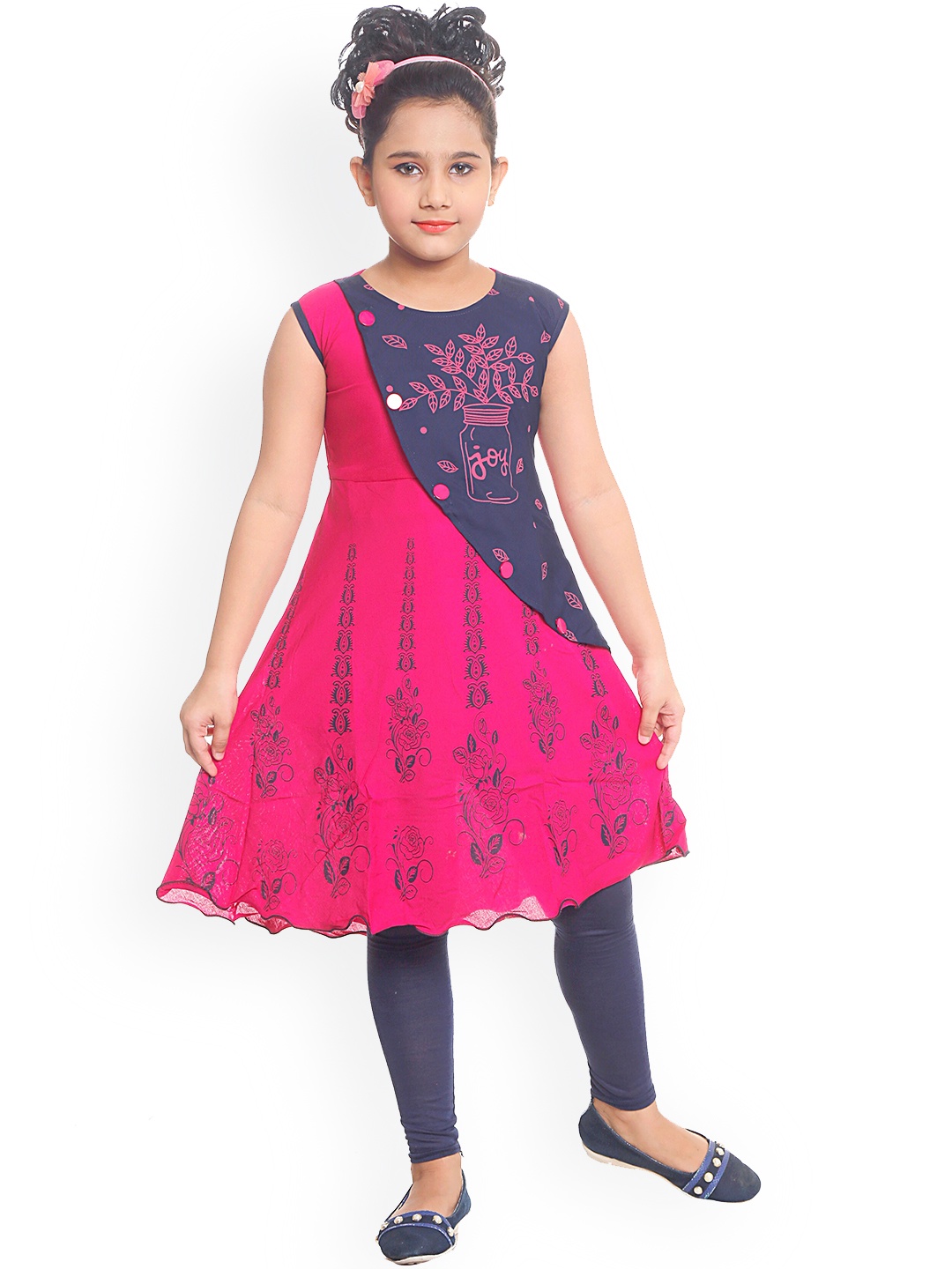 

BAESD Girls Floral Printed A-Line Kurta Set, Pink