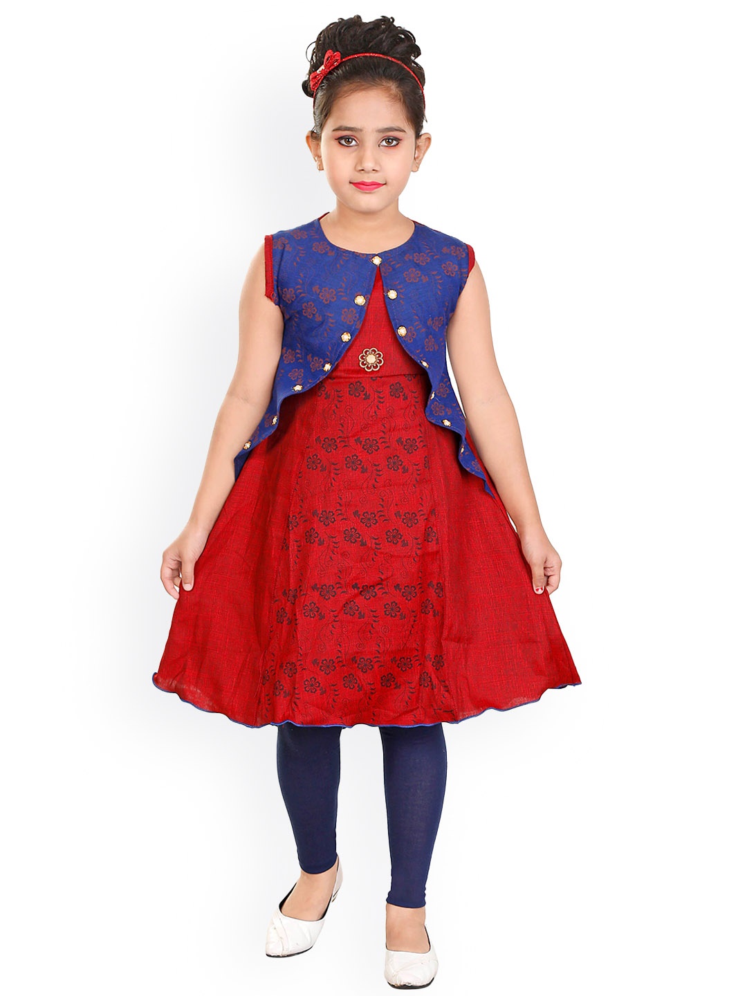 

BAESD Girls Floral Printed Regular Kurta With Leggings, Red