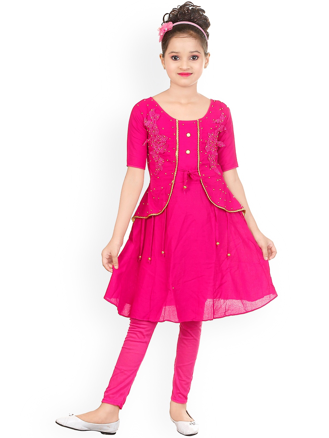 

BAESD Girls Floral Printed A-Line Kurta Set, Pink