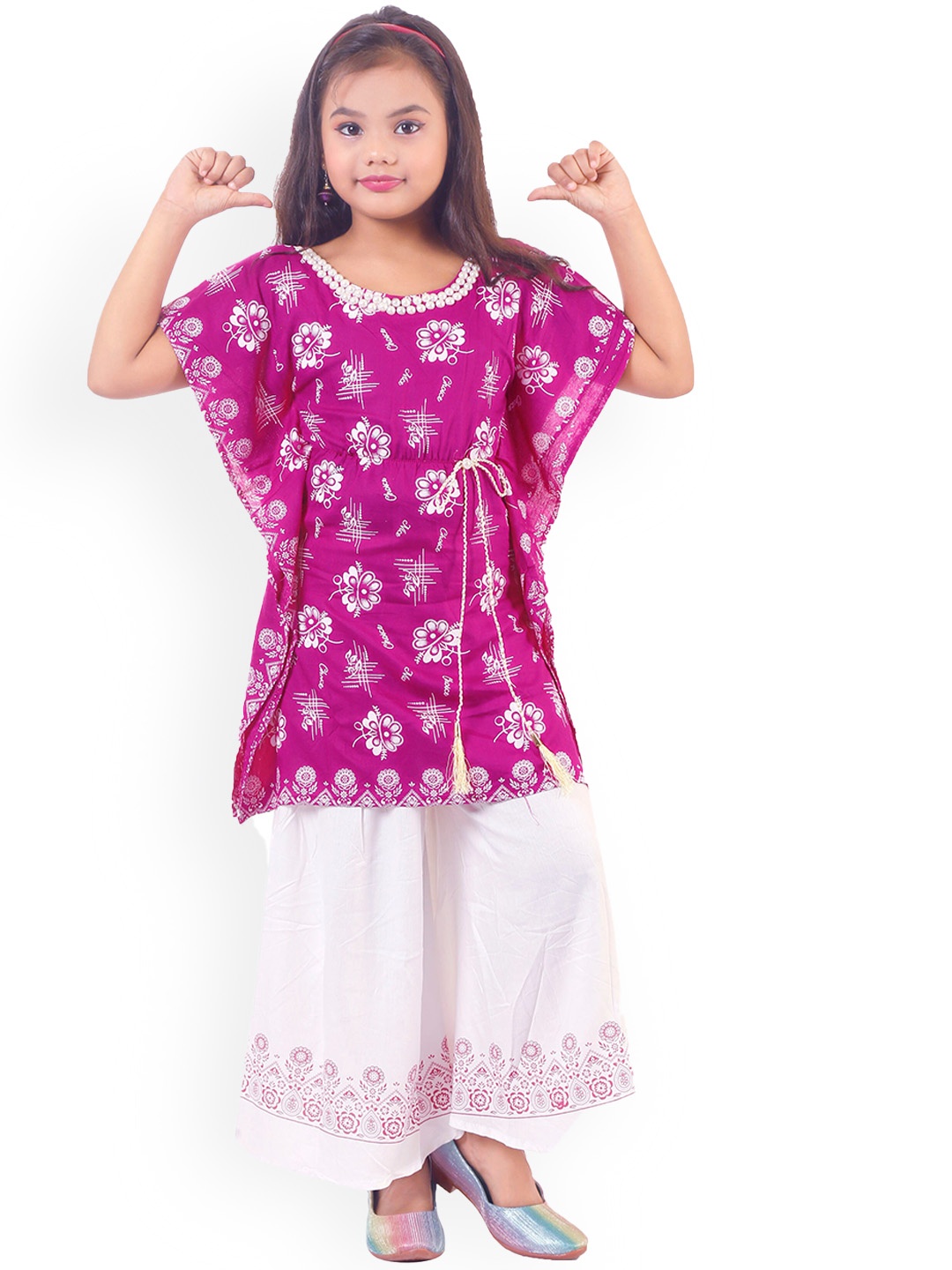 

BAESD Girls Floral Printed Regular Kaftan Kurti With Palazzos, Purple