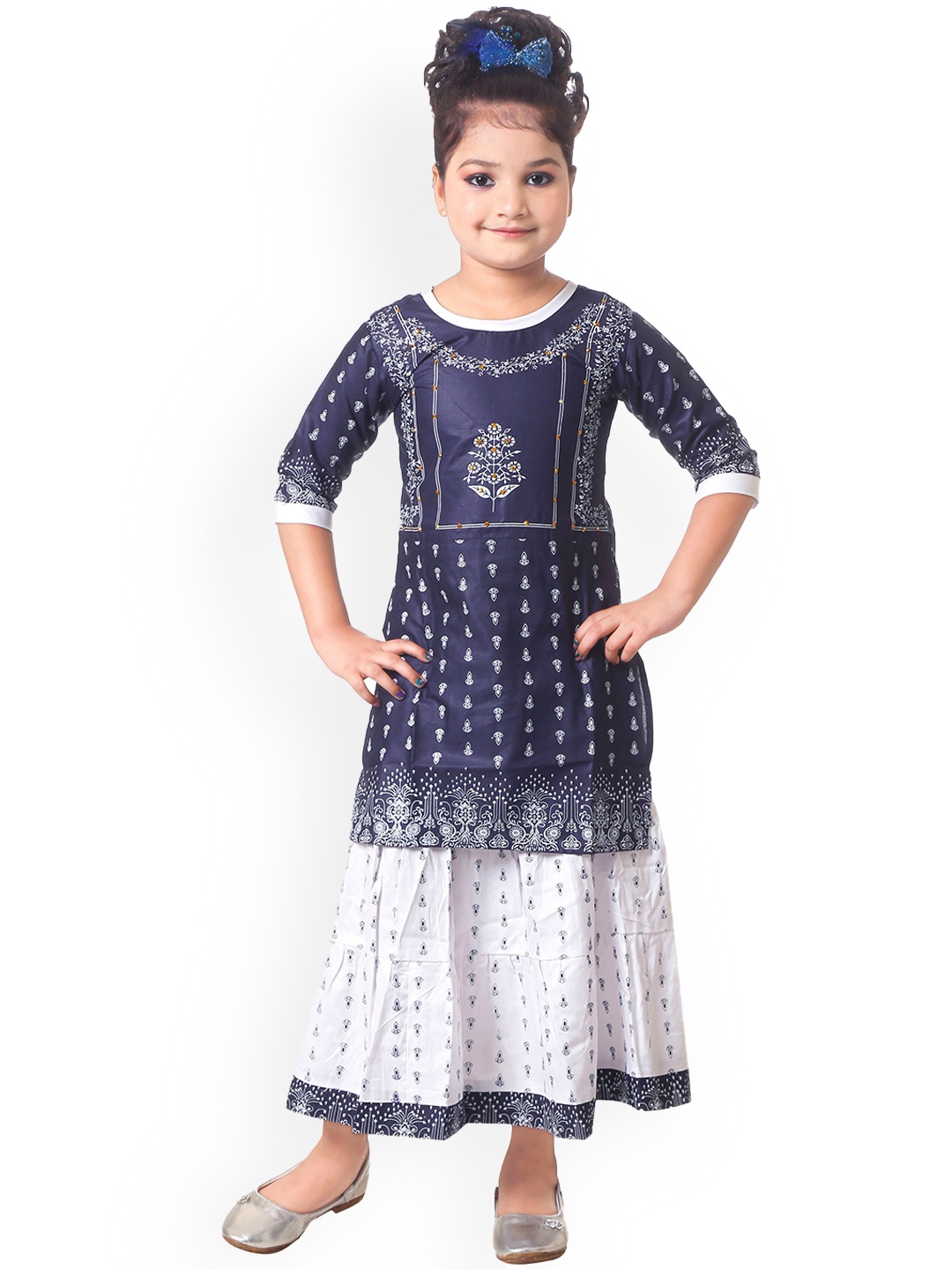 

BAESD Girls Floral Printed Regular Kurta with Skirt, Blue