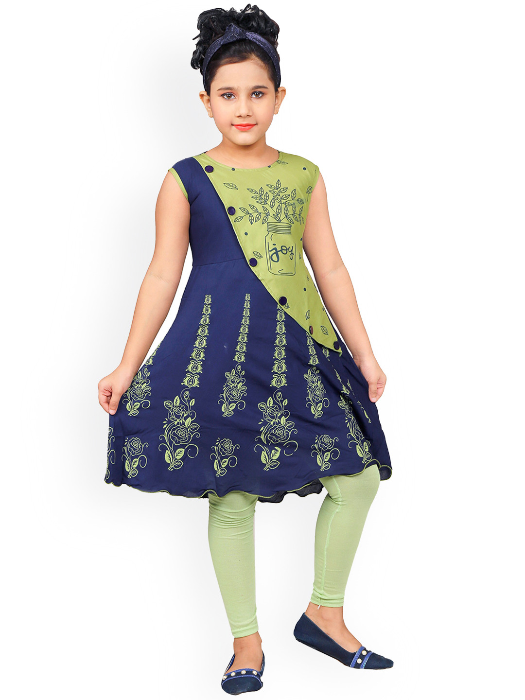 

BAESD Girls Floral Printed A-Line Kurta With Leggings, Blue