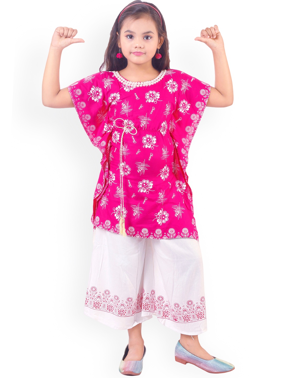 

BAESD Girls Floral Printed Regular Kurti with Palazzos, Pink