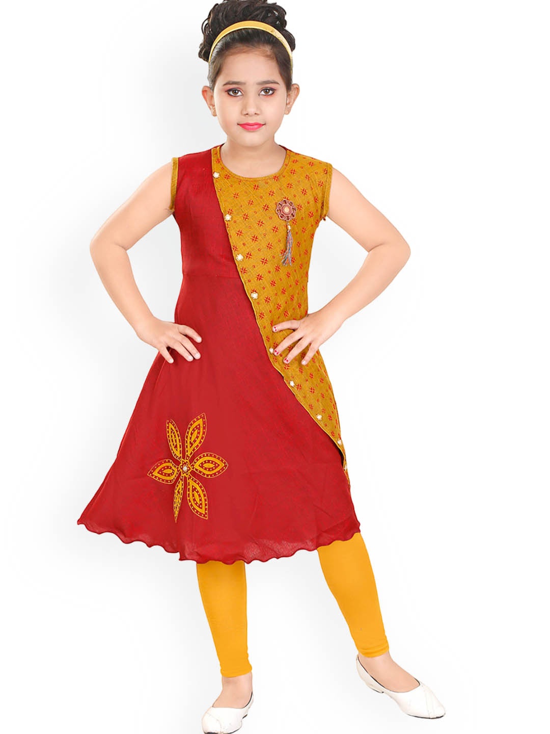 

BAESD Girls Floral Printed A-Line Kurta, Red