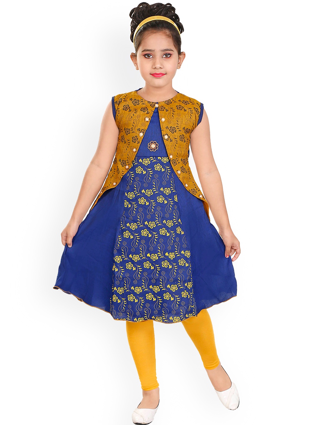 

BAESD Girls Floral Printed Regular Kurta With Leggings, Blue