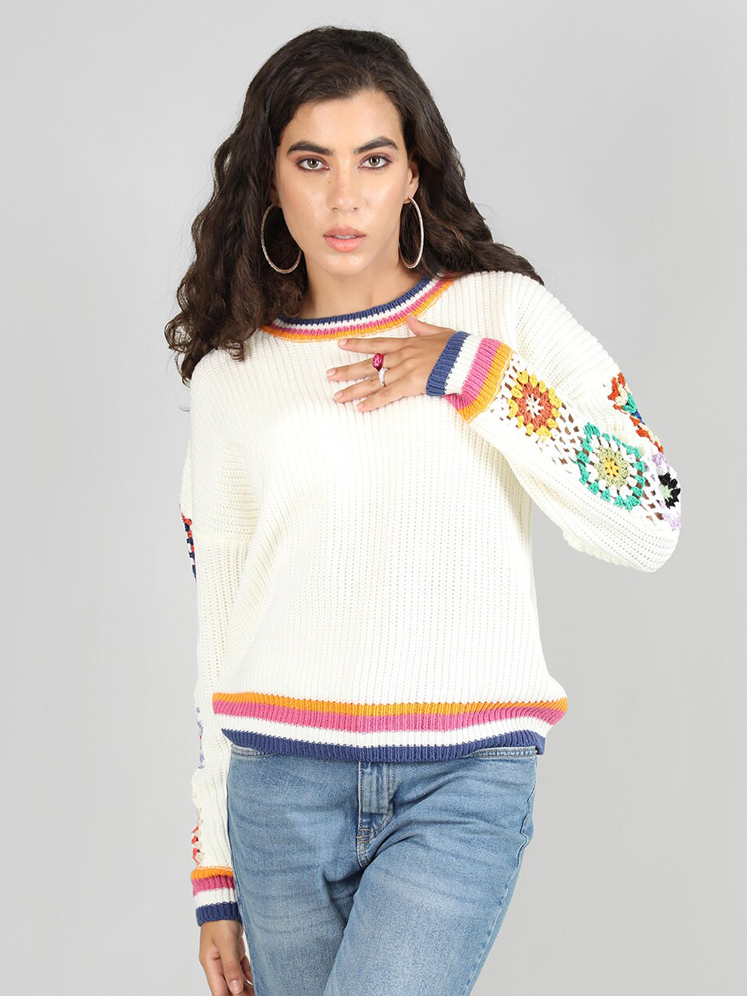 

Dlanxa Self Design Acrylic Crochet Top, Off white