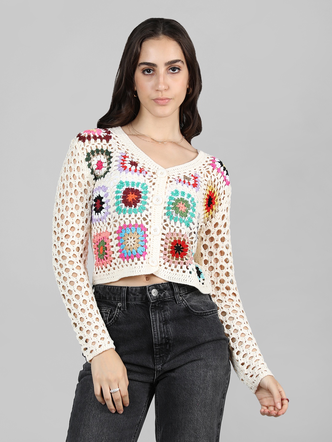

Dlanxa Floral Self-Design Acrylic Top, Cream
