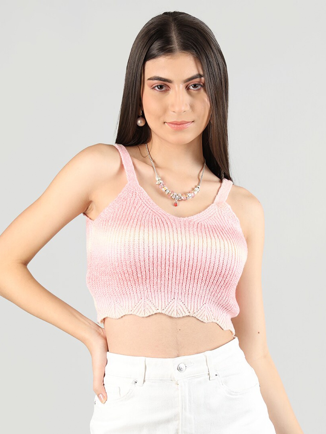 

Dlanxa Shoulder Straps Crochet Fitted Top, Pink