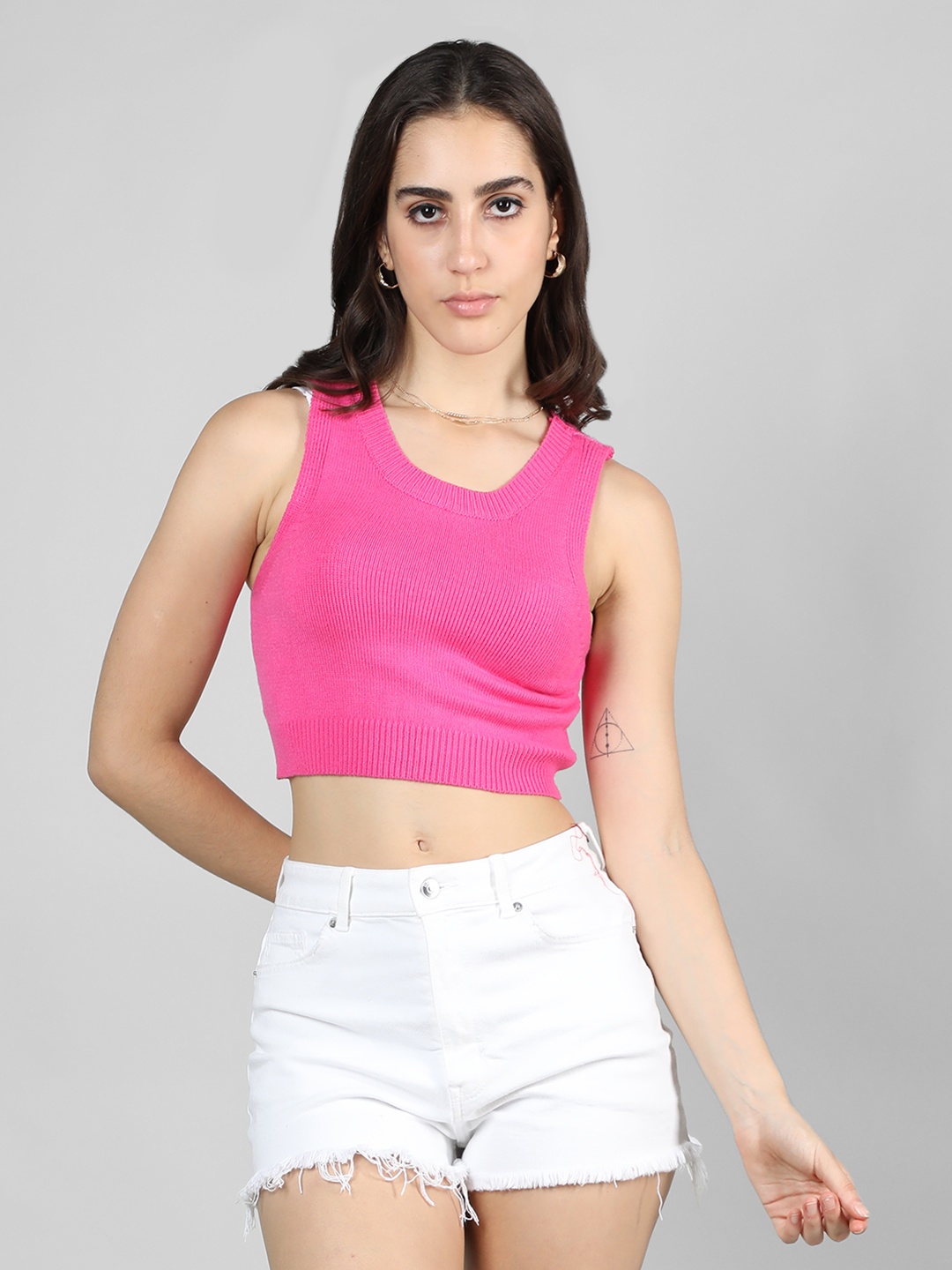 

Dlanxa Round Neck Sleeveless Acrylic Fitted Top, Pink