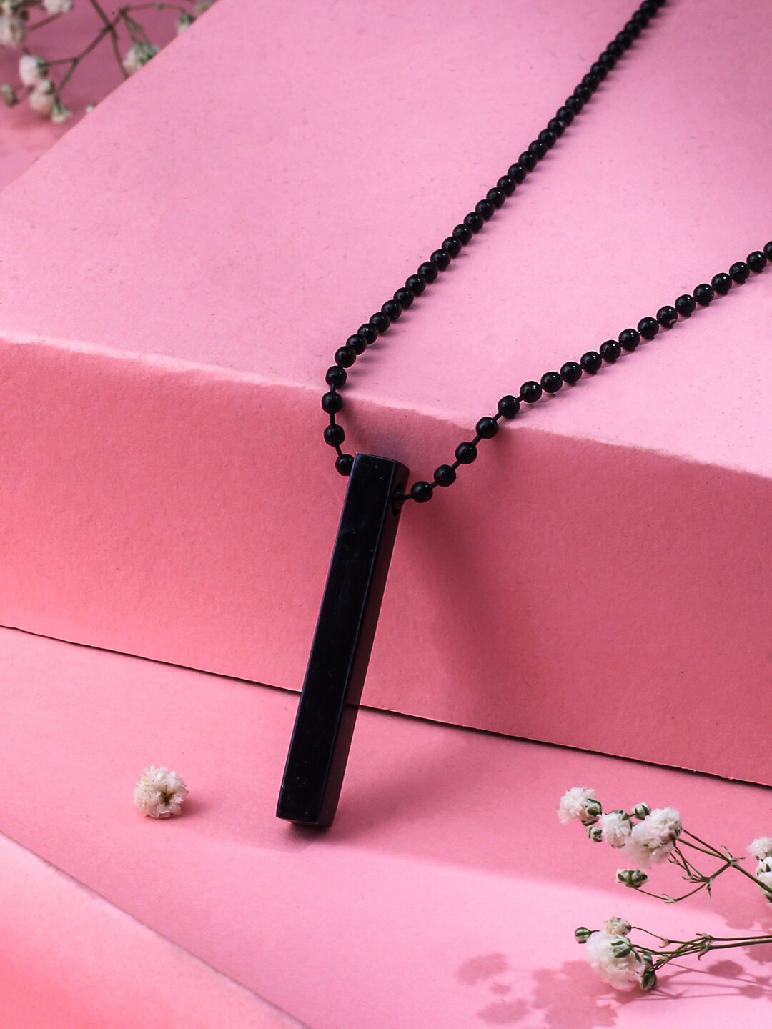 

NVR Rhodium-Plated Bohemian Chain With Pendant, Black