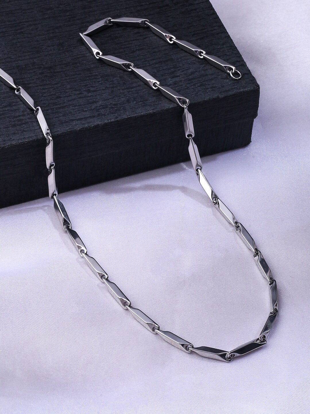 

NVR Men Rhodium-Plated Stainless Steel Bohemian Chain, Silver