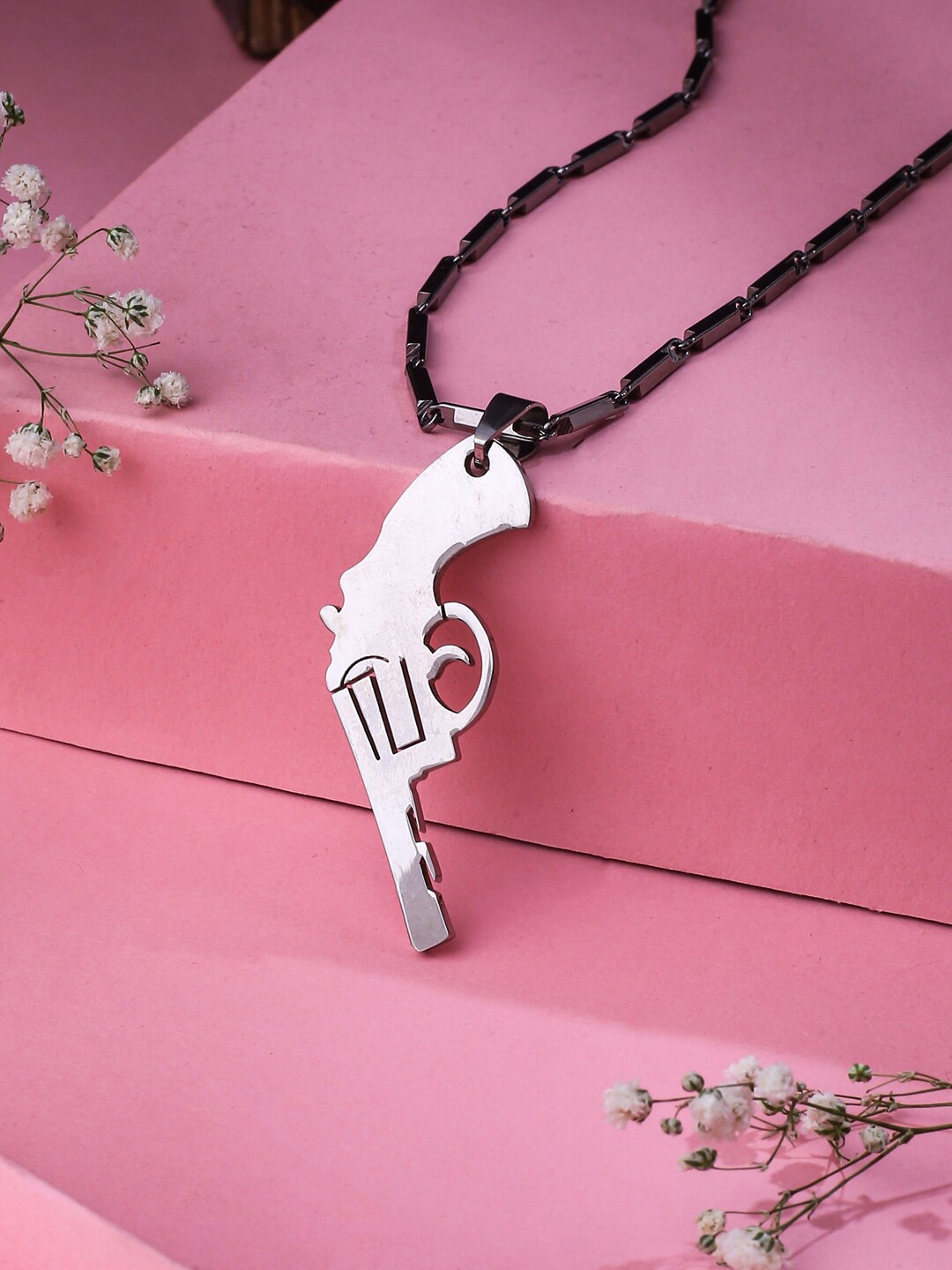 

NVR Men Rhodium-Plated Bohemian Chain With Pendant, Steel