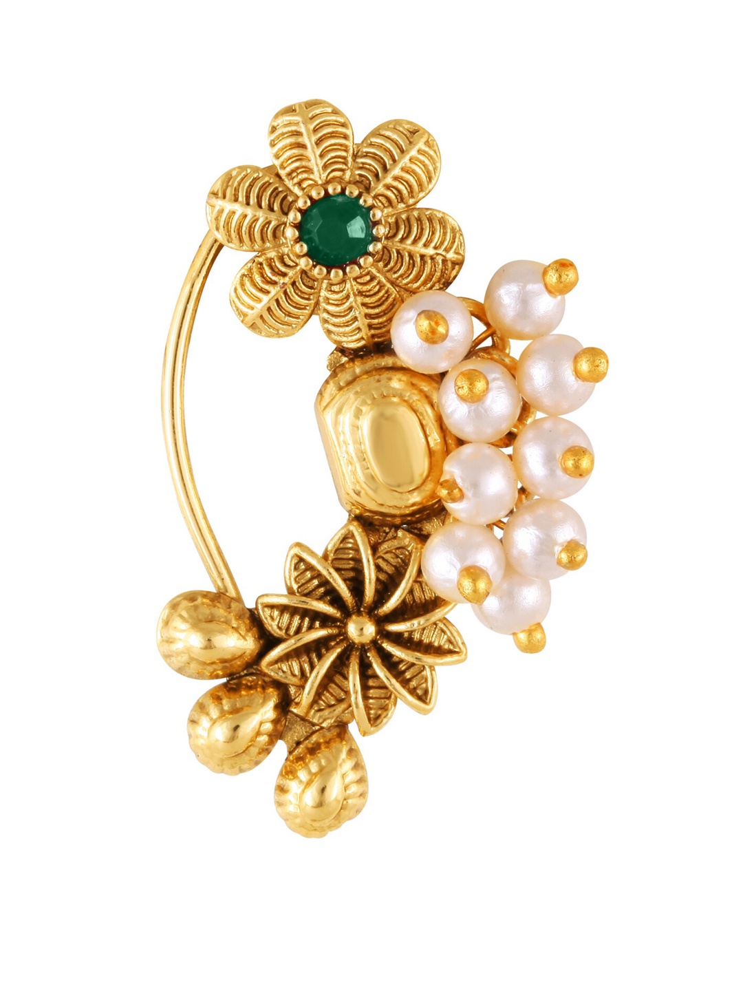 Vighnaharta Gold-Plated Pearl-Studded Nosepin