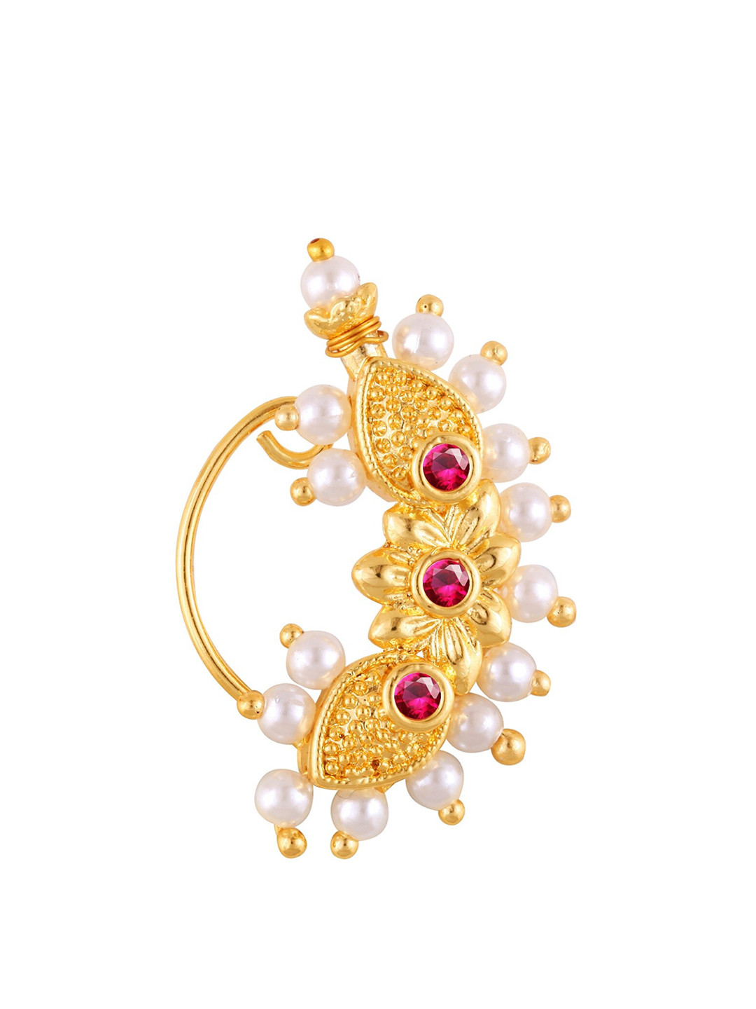 

Vighnaharta Gold-Plated Stone-Studded & Beaded Nosepin