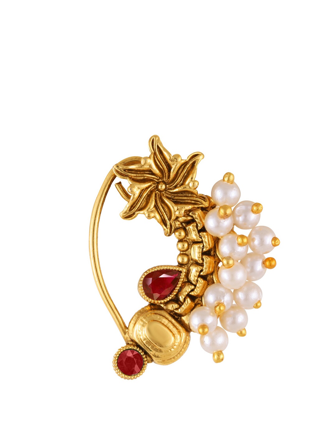 

Vighnaharta Gold-Plated Stone-Studded & Beaded Nosepin
