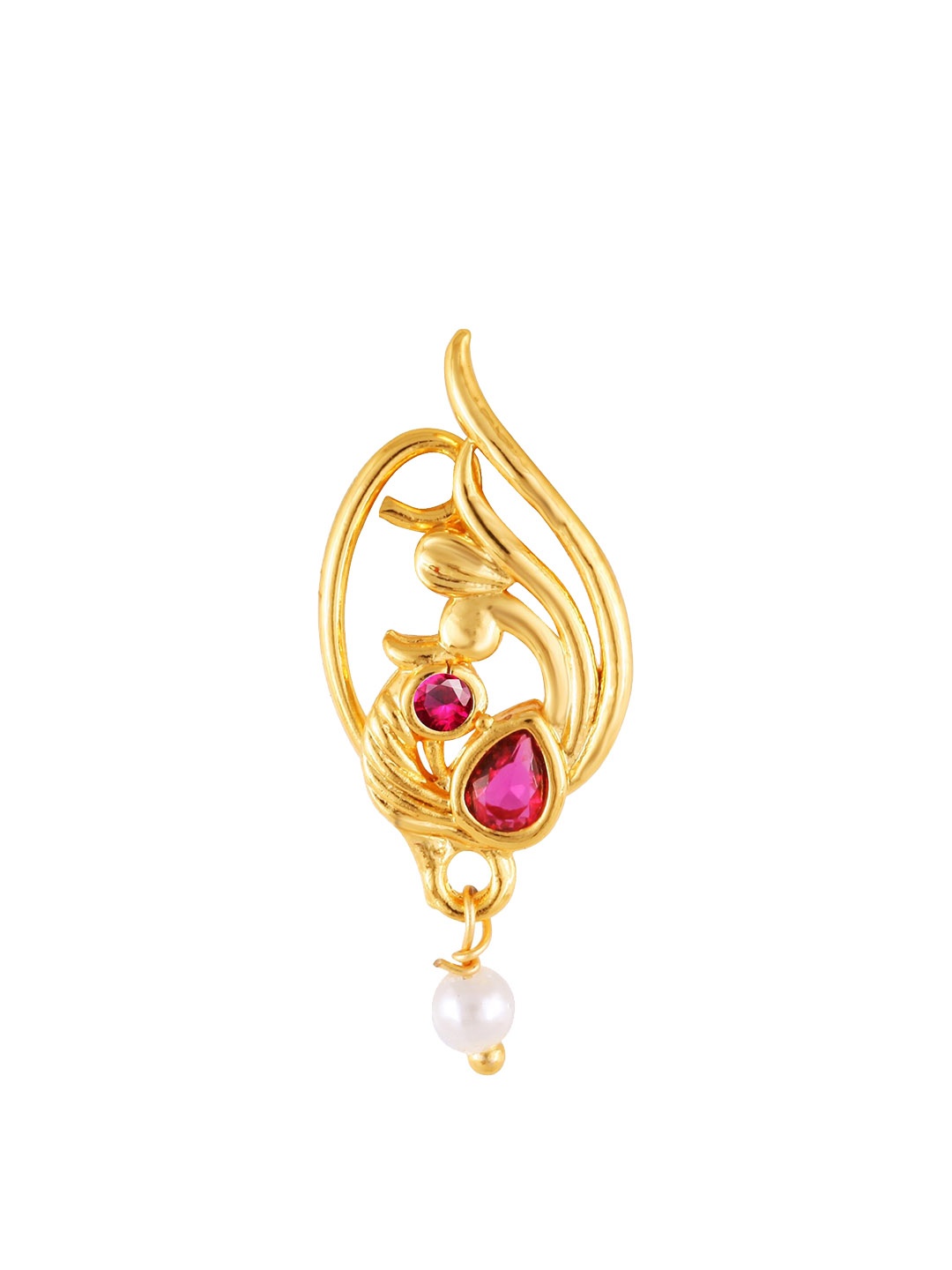 

Vighnaharta Gold-Plated Stone-Studded Non Piercing Nose Pin