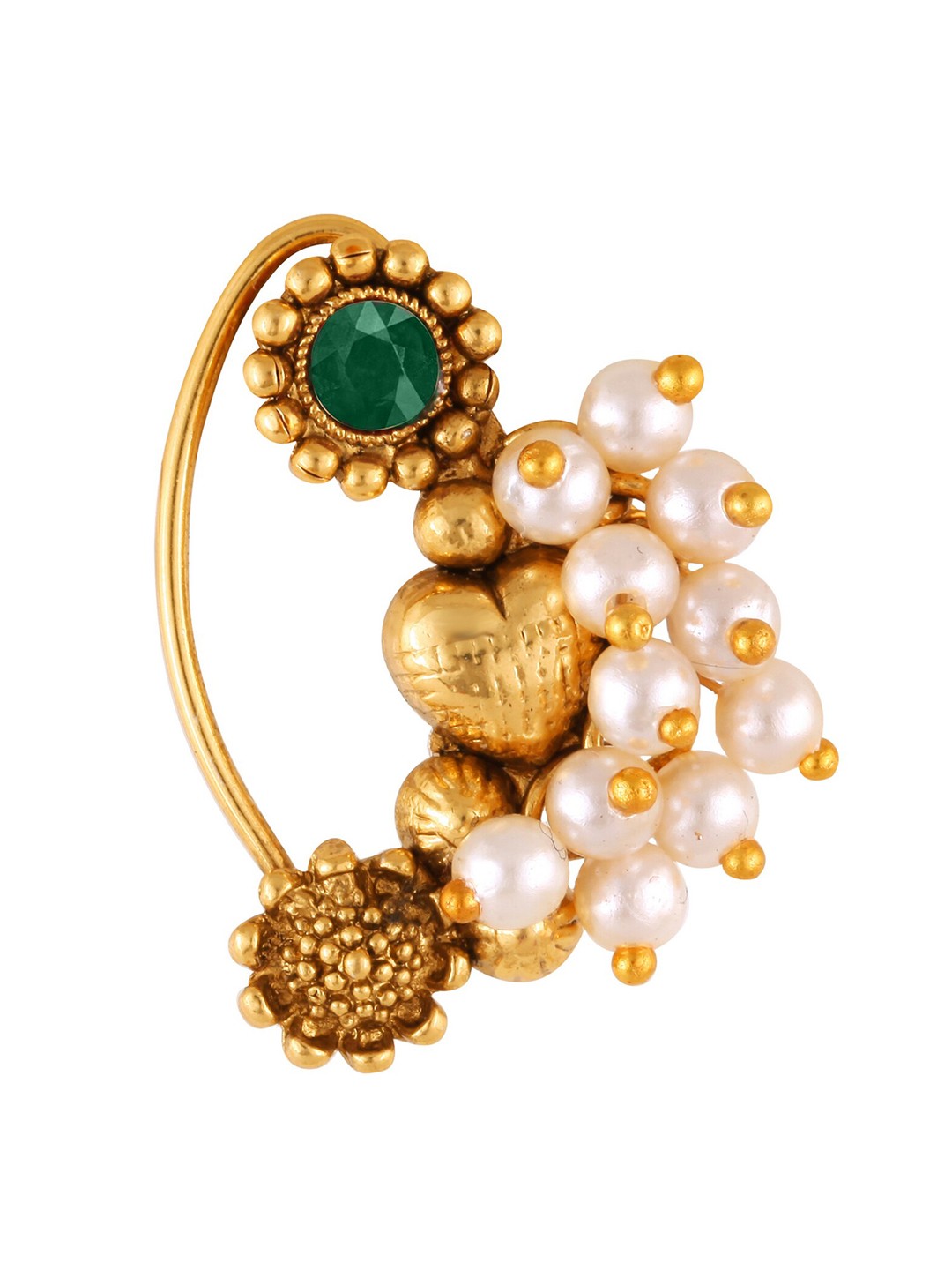 

Vighnaharta Gold-Plated Stone-Studded & Beaded Nosepin