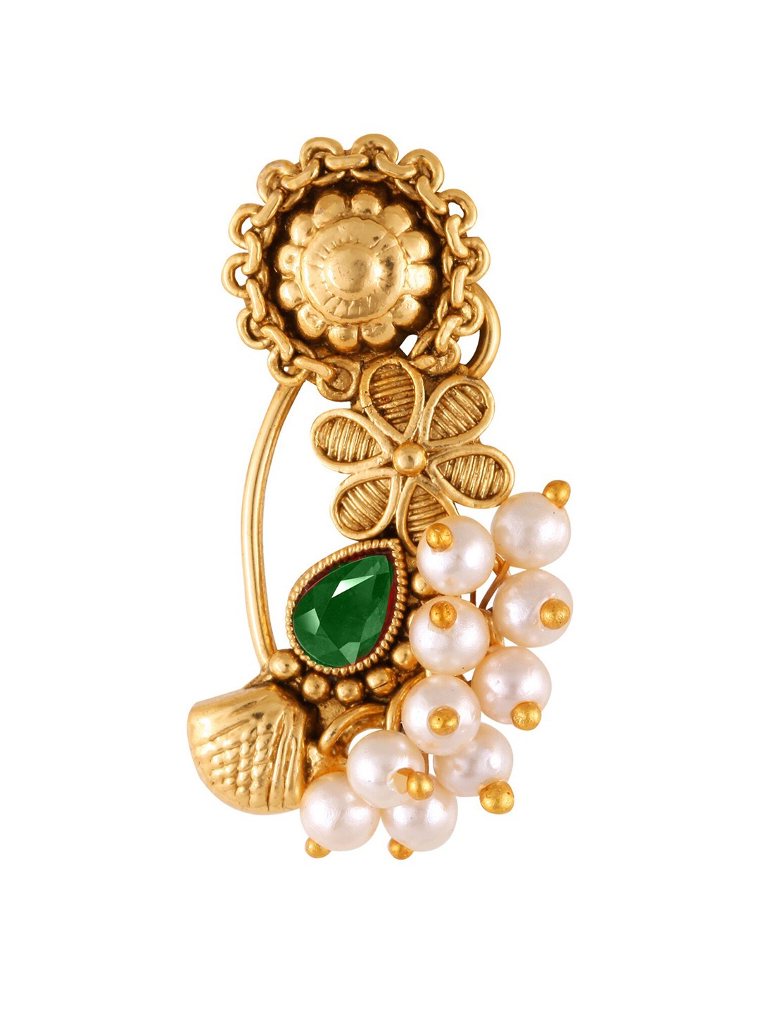 

Vighnaharta Gold-Plated Stone-Studded & Beaded Nosepin