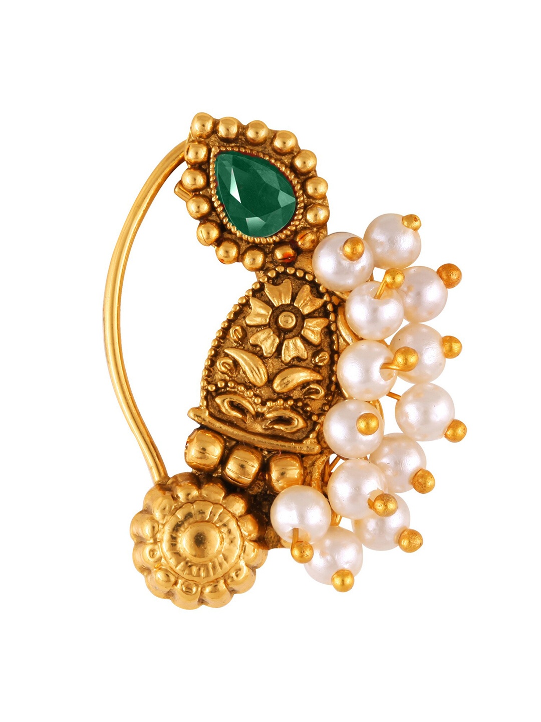 

Vighnaharta Gold-Plated Stone-Studded & Beaded Nosepin