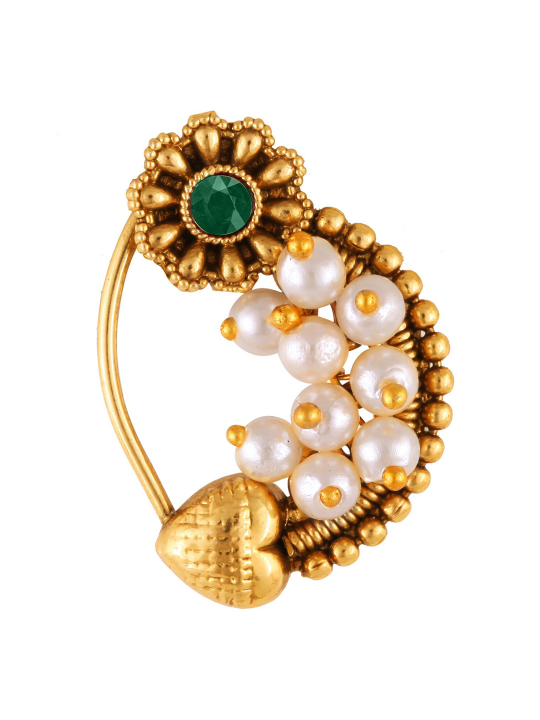 

Vighnaharta Gold-Plated Stone-Studded & Beaded Nosepin