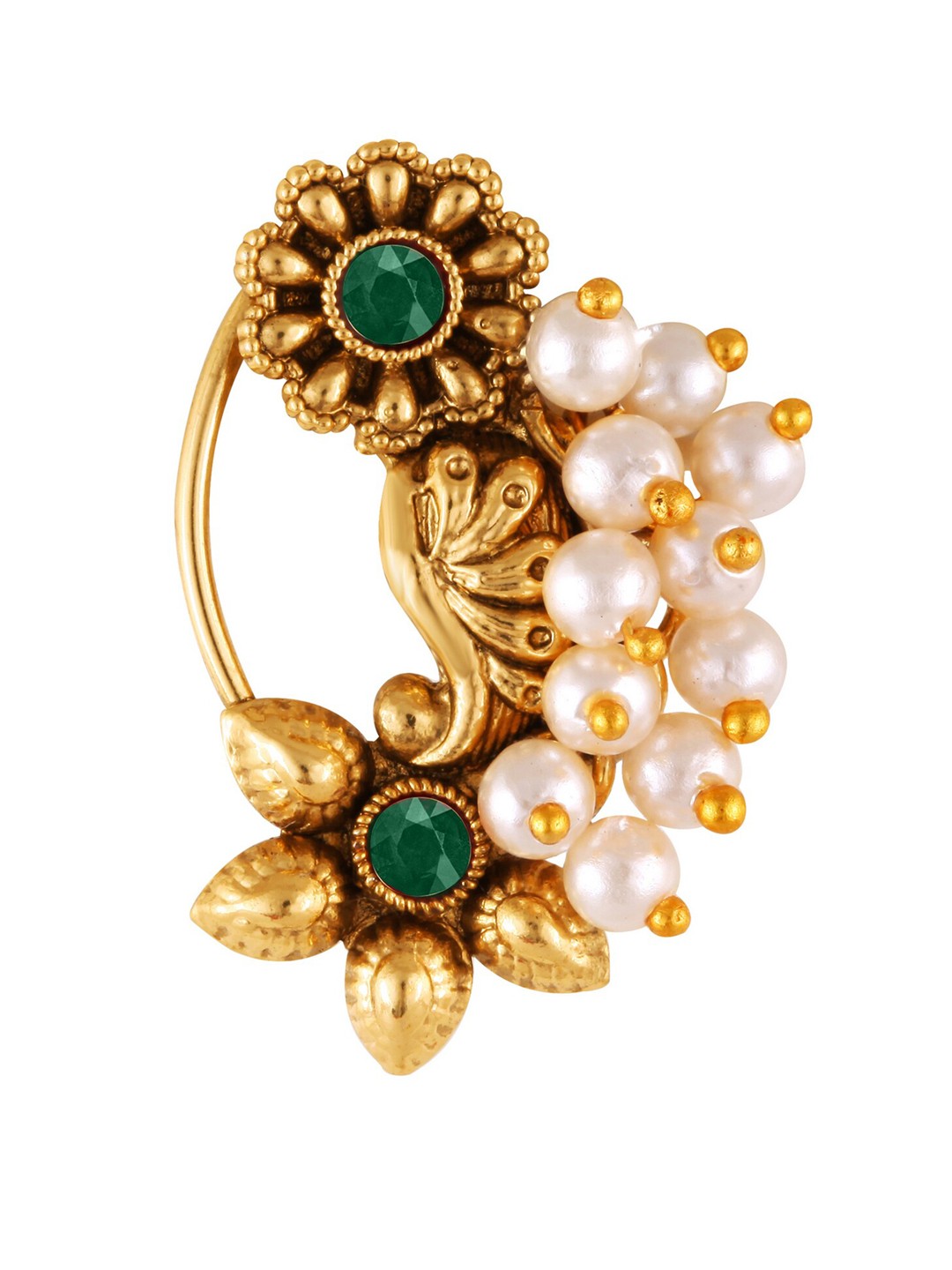

Vighnaharta Gold-Plated Stone-Studded & Beaded Nosepin
