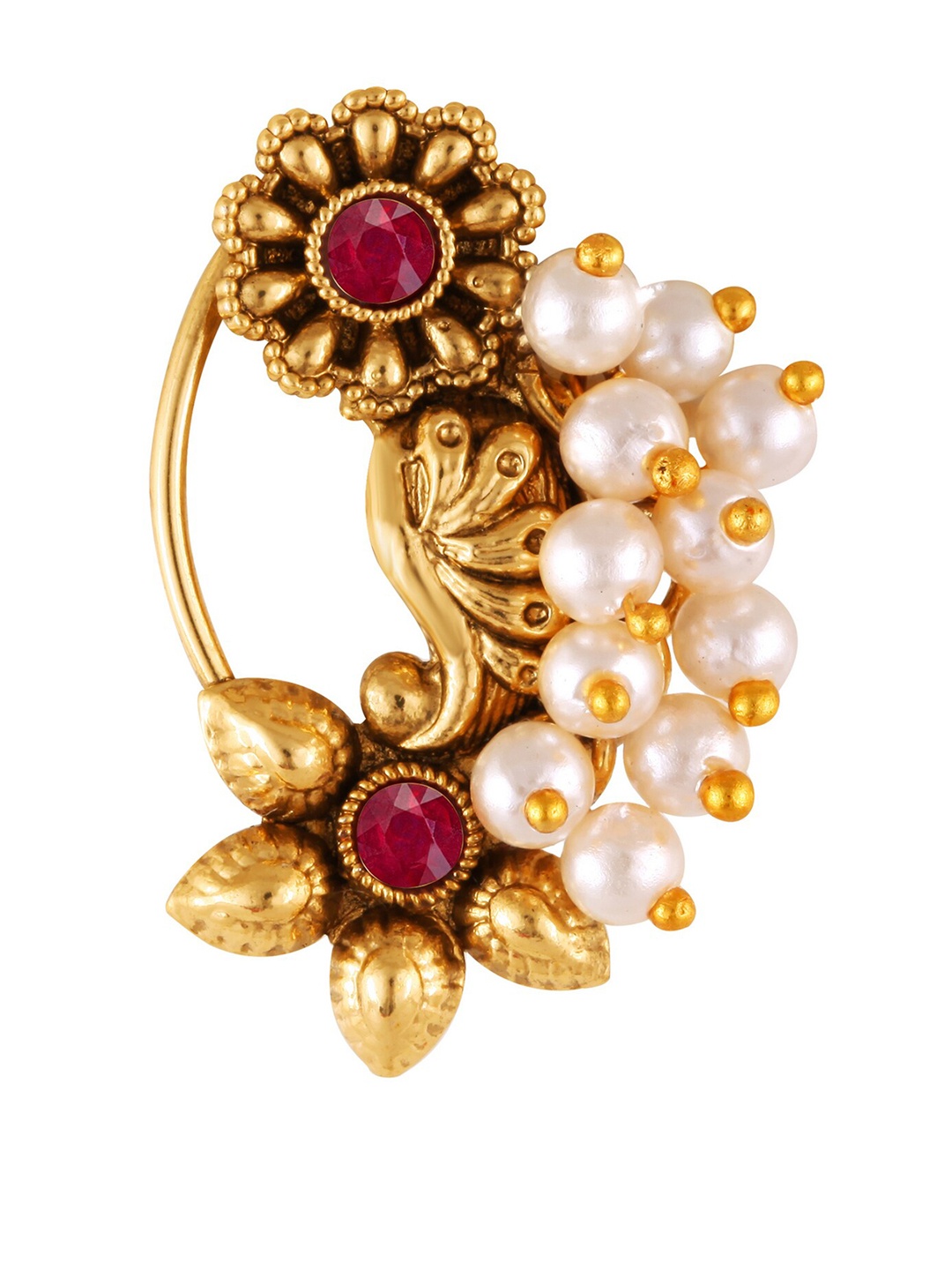 

Vighnaharta Gold-Plated Stone-Studded & Beaded Nosepin