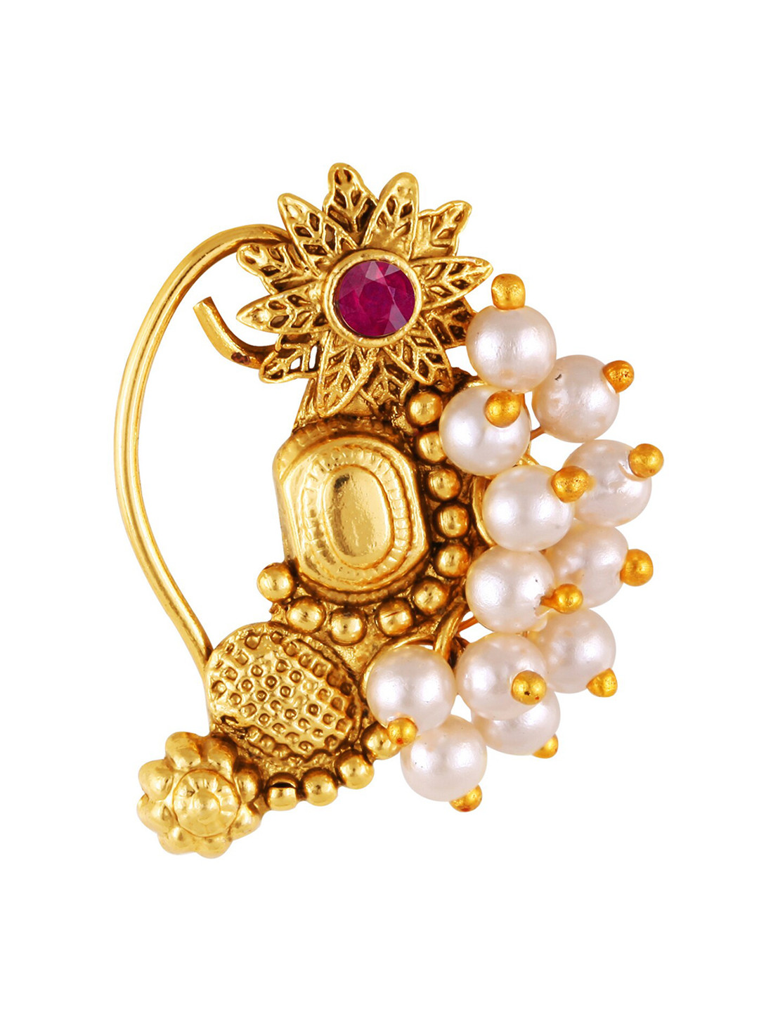 

Vighnaharta Gold-Plated Stone-Studded & Beaded Nosepin