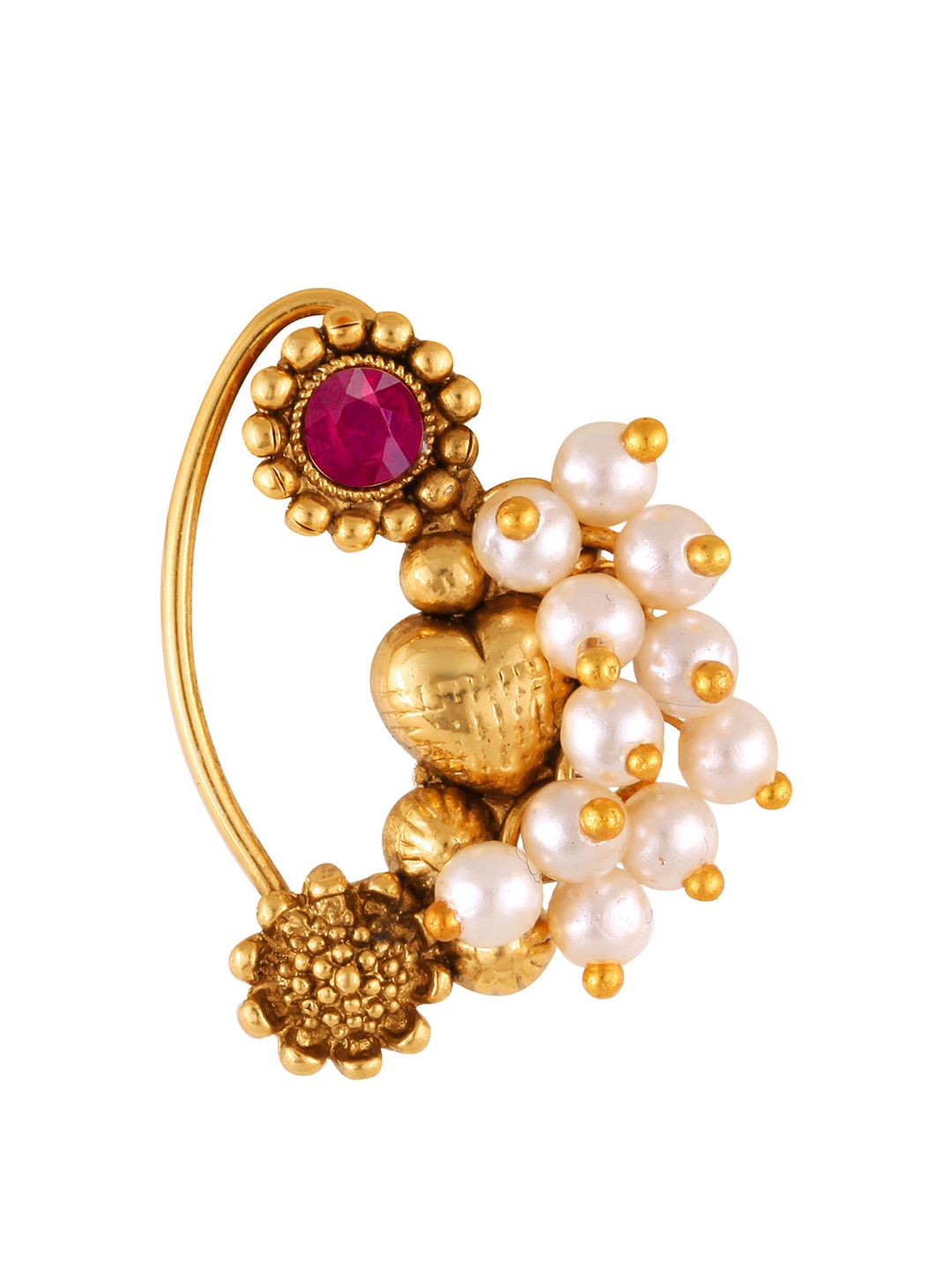 

Vighnaharta Gold-Plated Stone-Studded & Beaded Nosepin