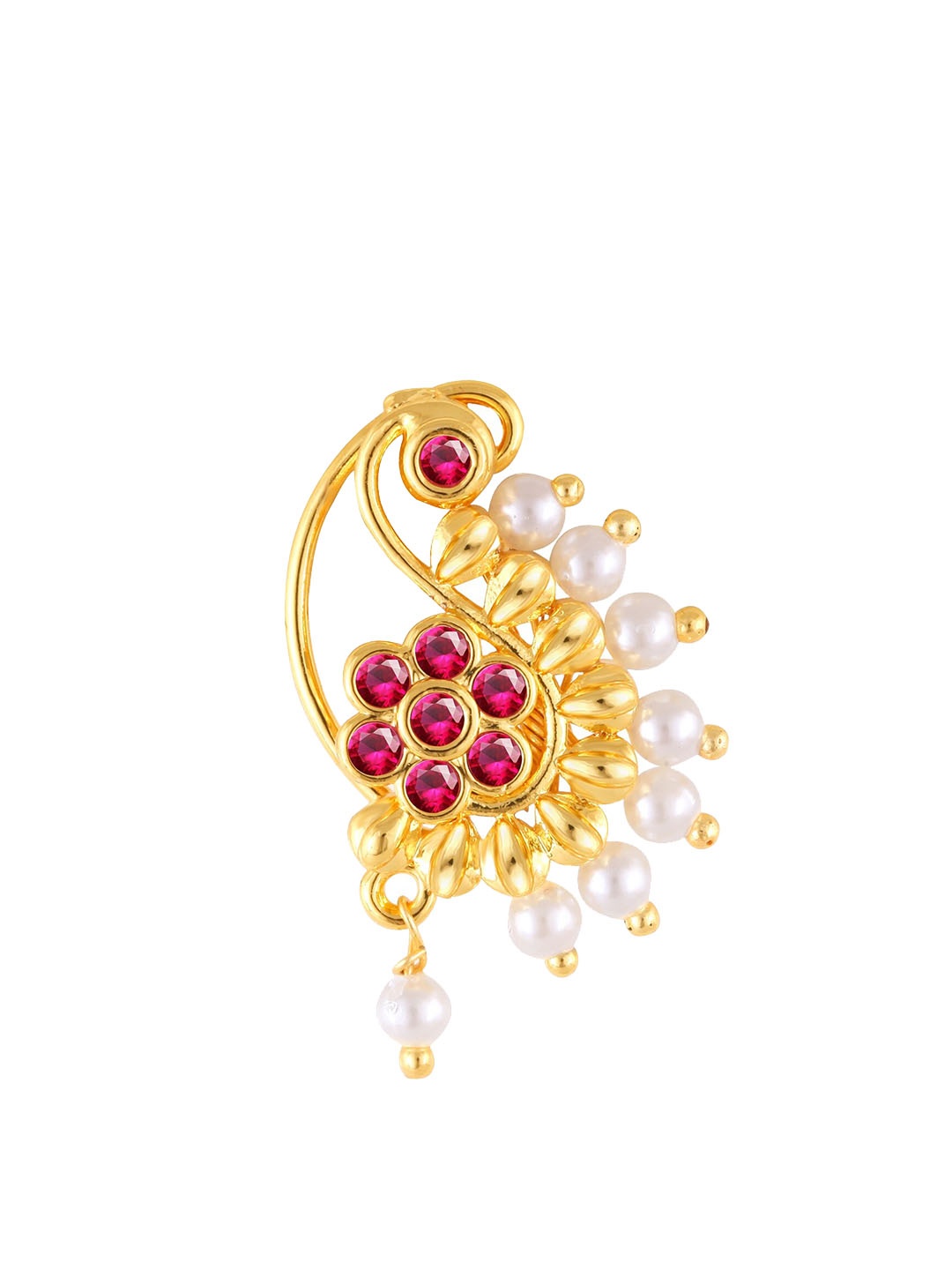 

Vighnaharta Gold-Plated CZ-Studded & Artificial Beaded Nosepin