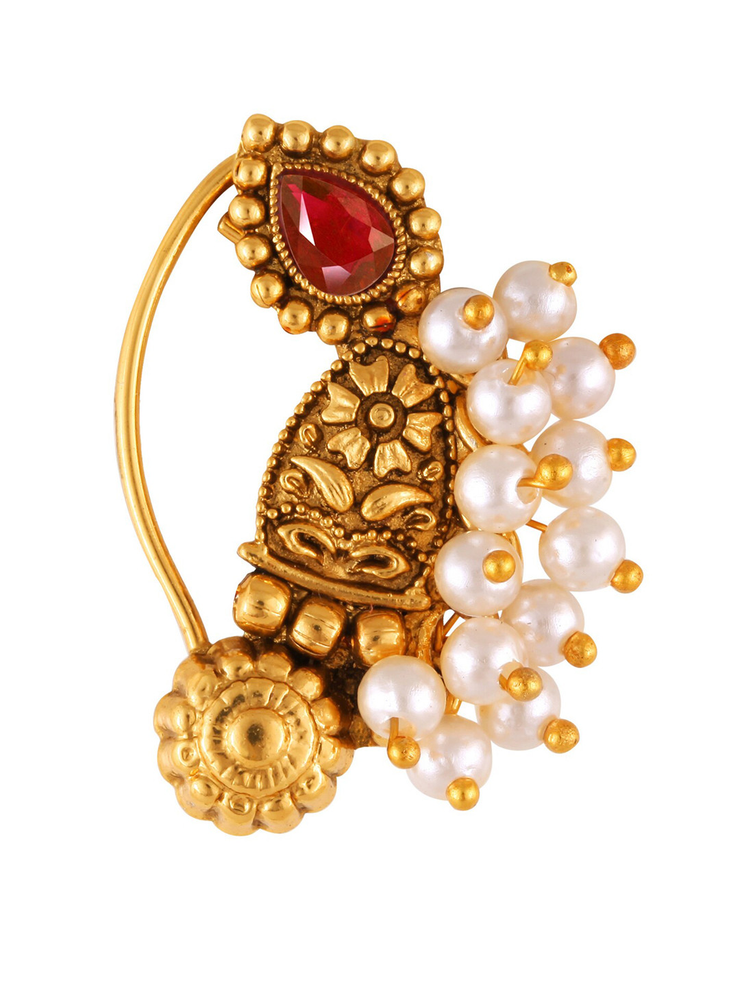 

Vighnaharta Gold-Plated Stone-Studded & Beaded Nosepin