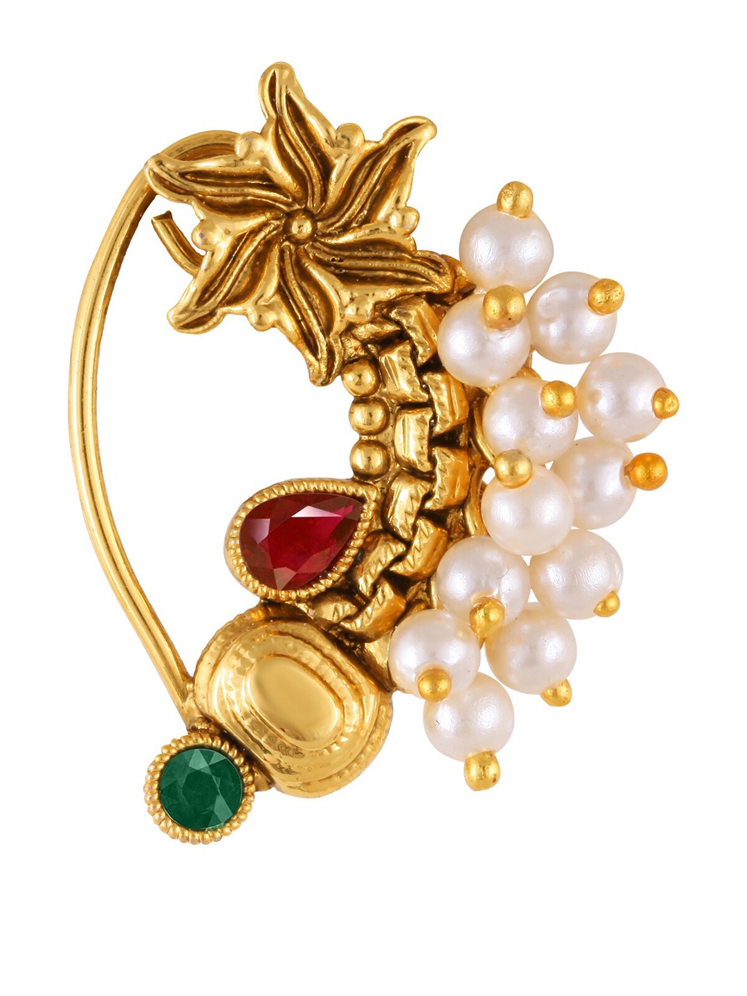 

Vighnaharta Gold-Plated Stone-Studded & Beaded Nosepin