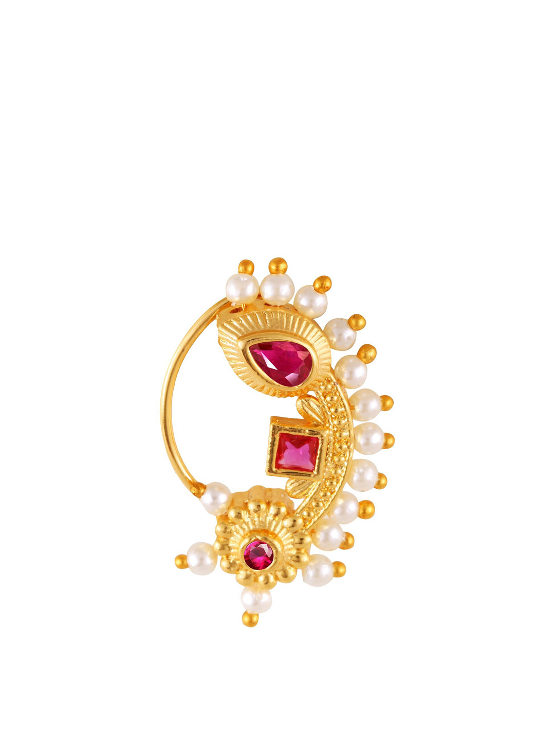 

Vighnaharta Gold-Plated CZ-Studded & Artificial-Beaded Nosepin