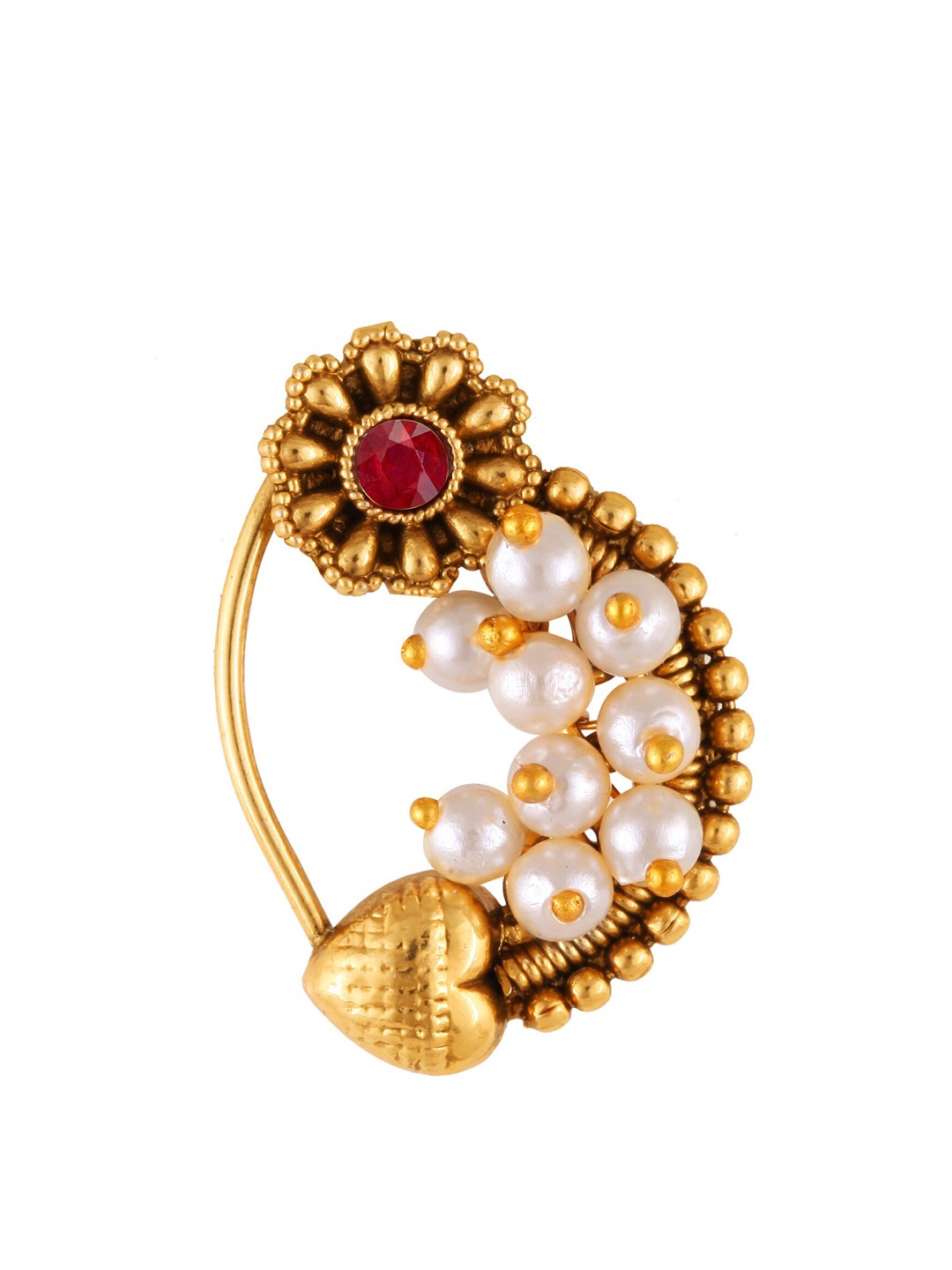 

Vighnaharta Gold-Plated Stone-Studded & Beaded Nosepin
