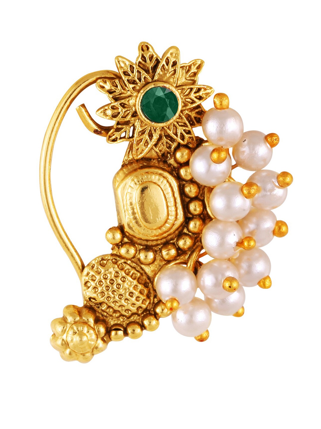 

Vighnaharta Gold-Plated Stone-Studded & Beaded Nosepin