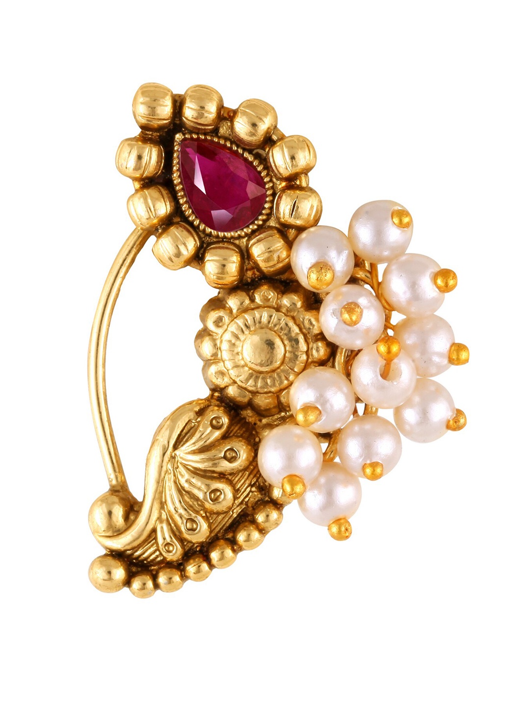 

Vighnaharta Gold-Plated Stone-Studded & Beaded Nosepin