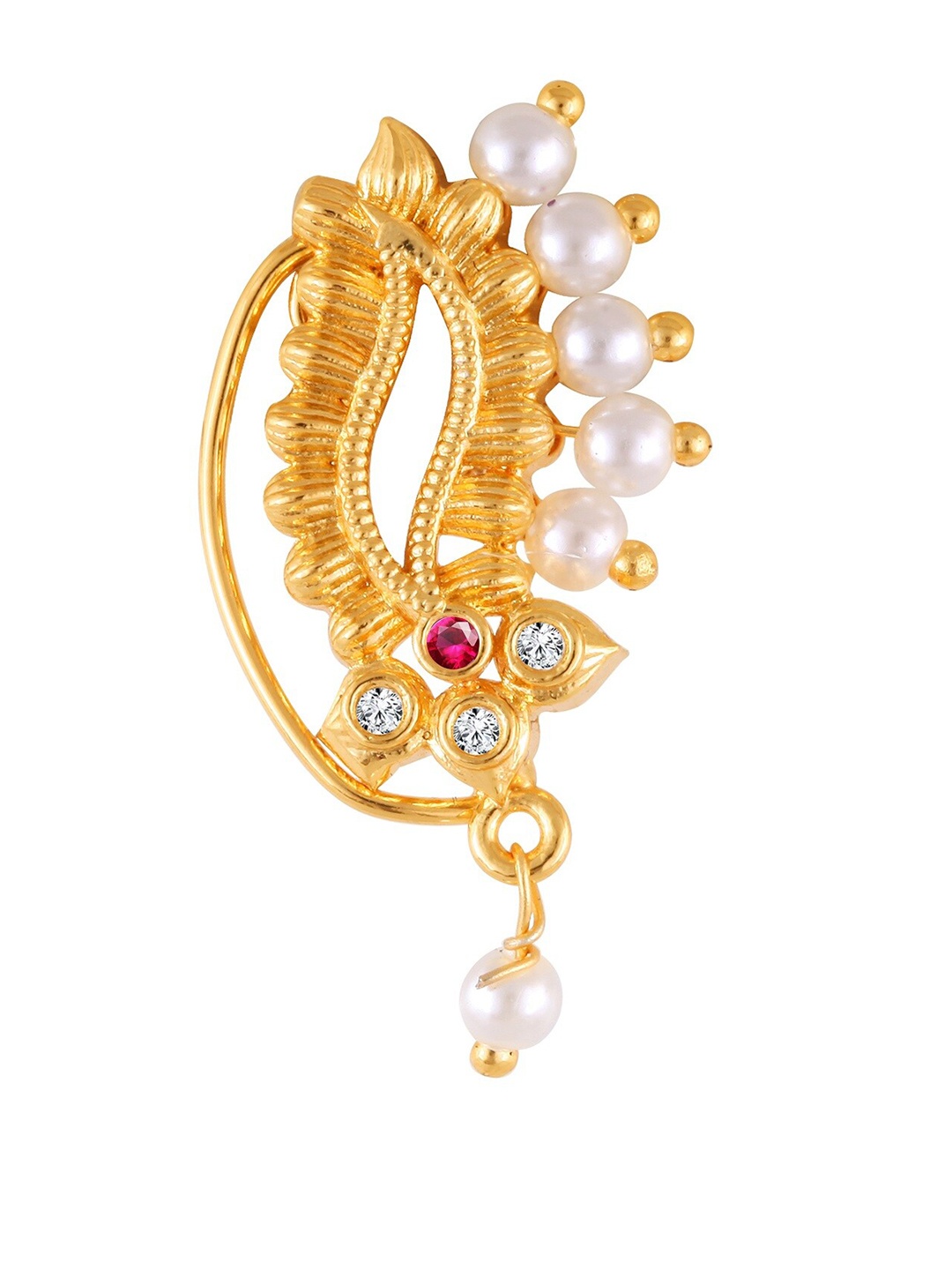 

Vighnaharta Gold-Plated CZ-Studded & Beaded Nosepin