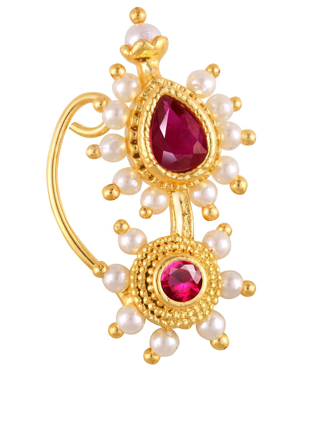 

Vighnaharta Gold-Plated CZ-Studded & Beaded Nosepin