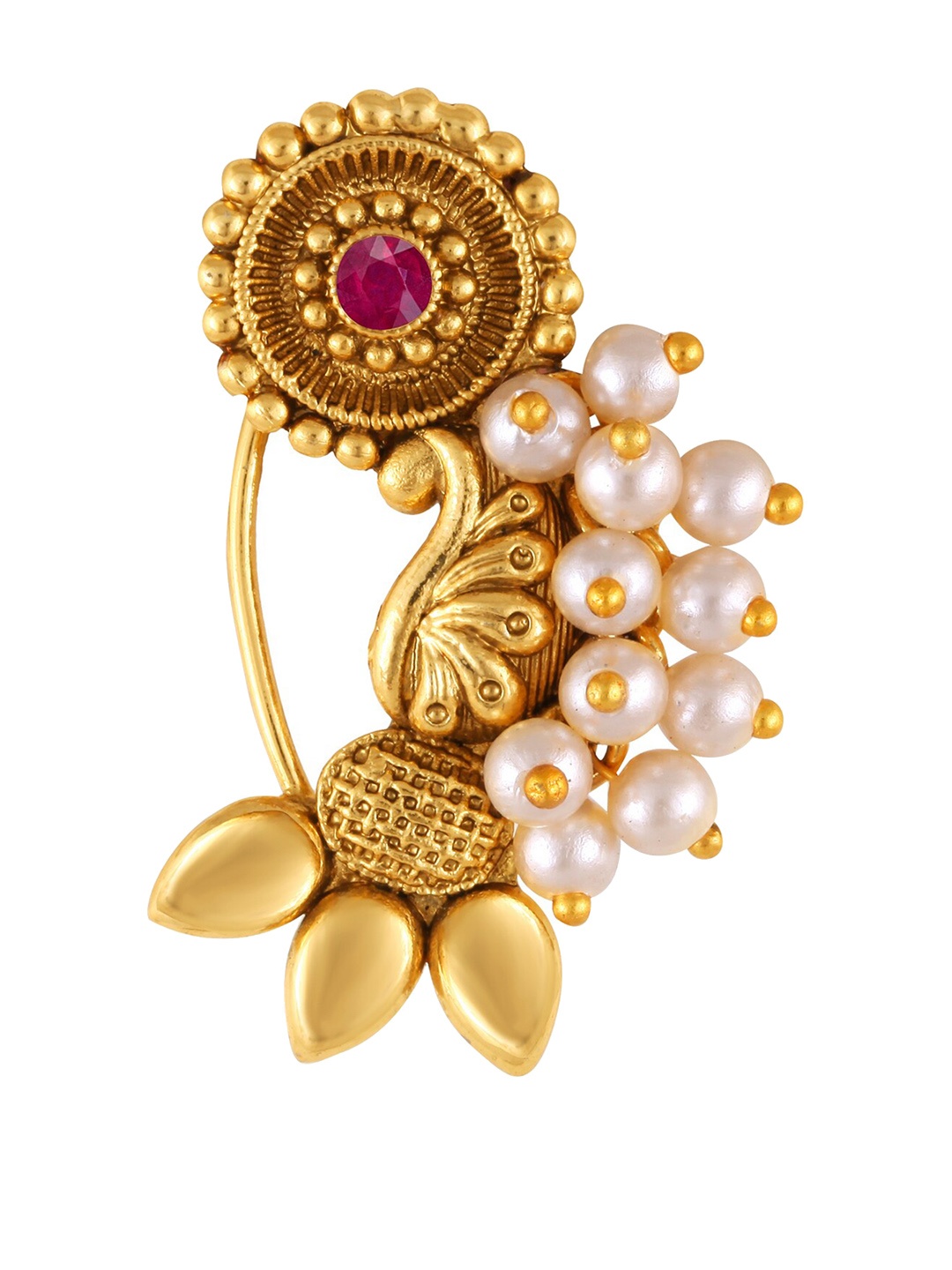 

Vighnaharta Gold-Plated Stone-Studded & Beaded Nosepin