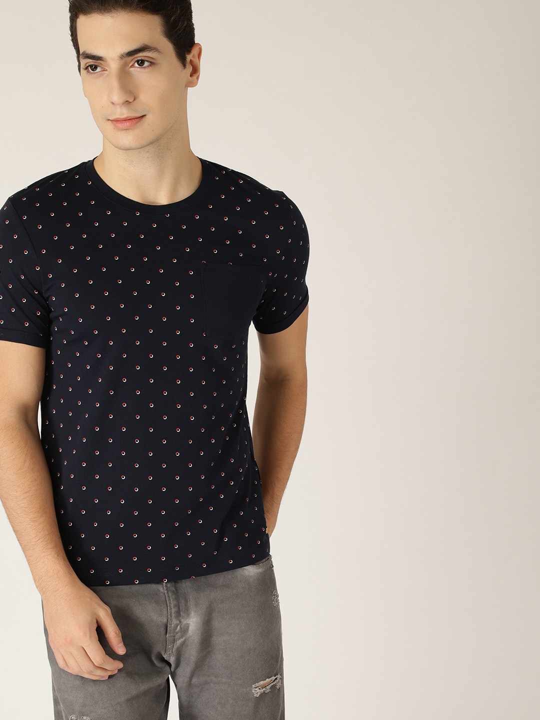 

ESPRIT Men Navy Printed Round Neck T-shirt, Navy blue