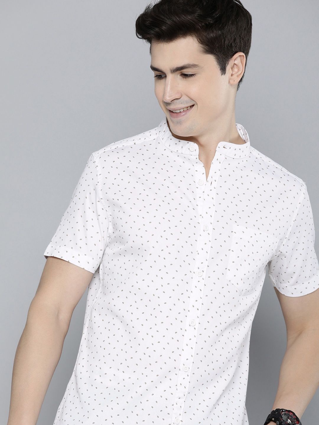 

HERE&NOW Men Slim Fit Floral Printed Opaque Casual Shirt, White