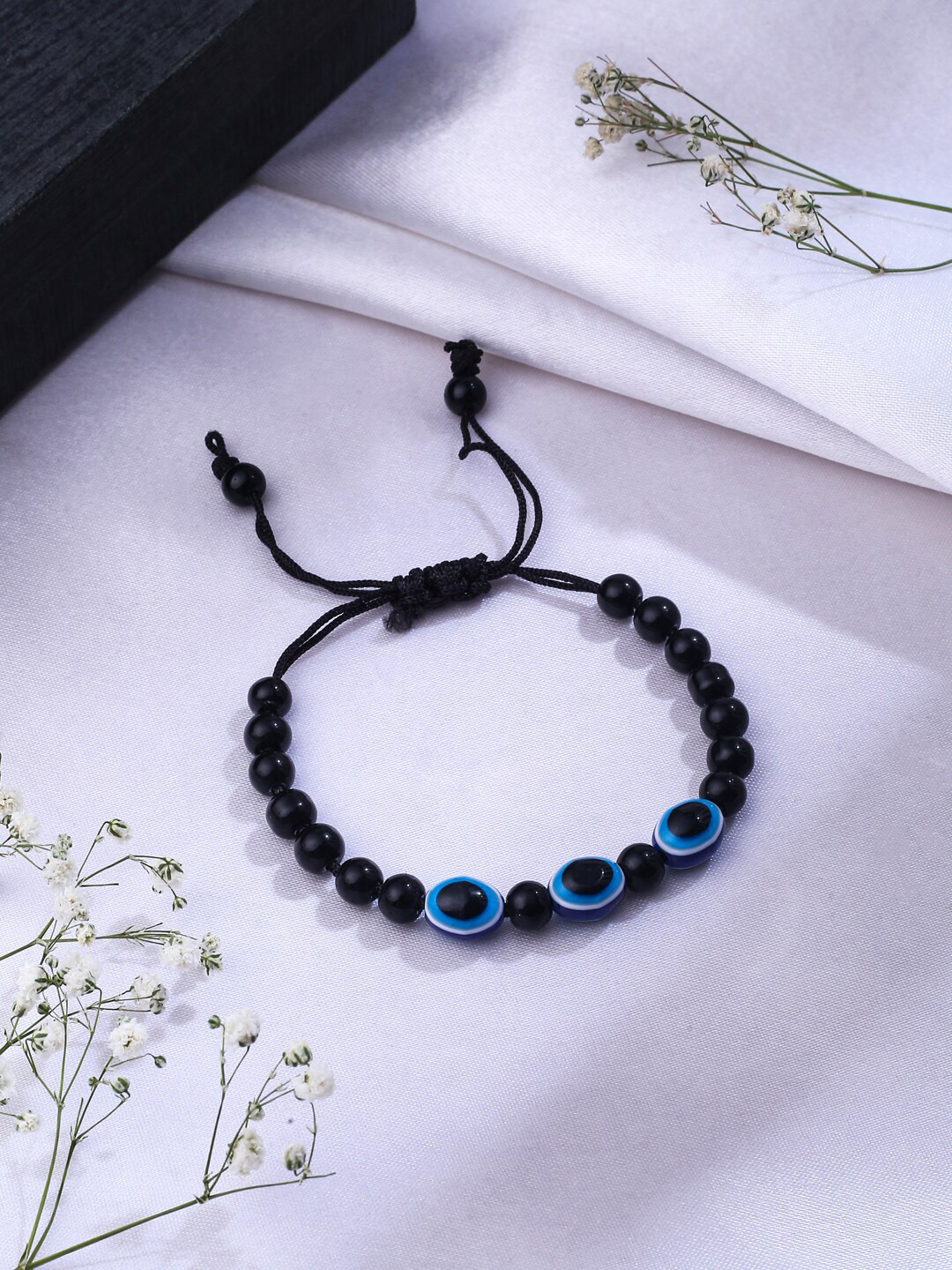 

NVR Fabric Evil Eye Crystals Bracelet, Black