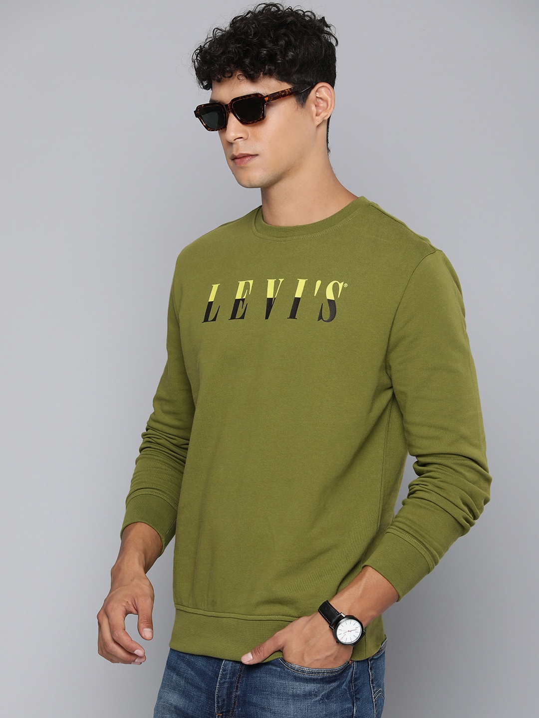 

Levis Pure Cotton Brand Logo Printed Casual Sweatshirt, Olive