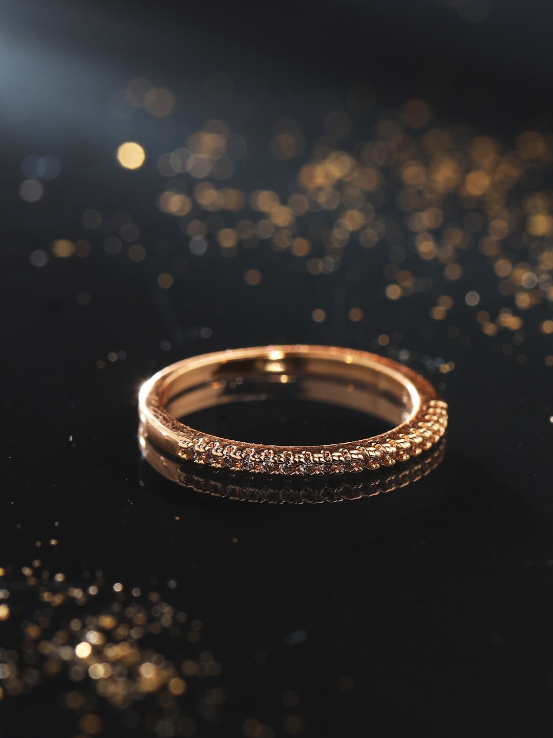

NVR Gold-Plated CZ-Studded Adjustable Finger Ring