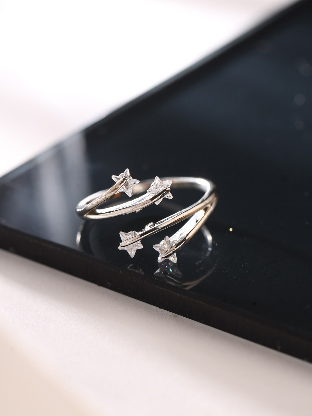 

NVR Gold-Plated CZ-Studded Adjustable Finger Ring