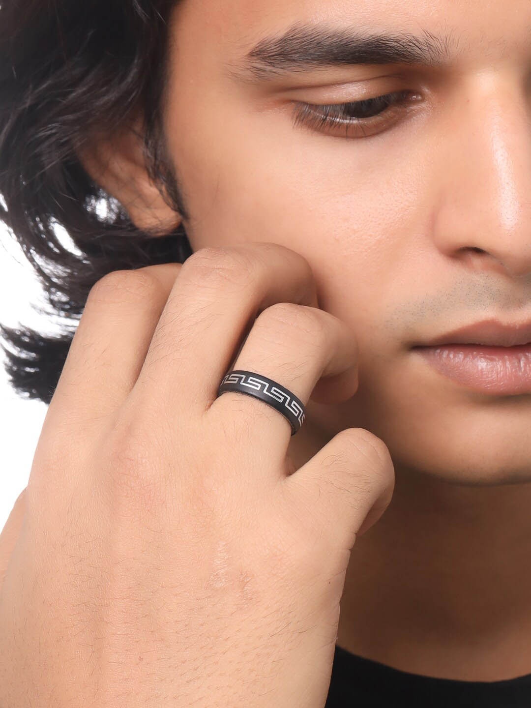 

NVR Rhodium-Plated Stainless Steel Band Style Finger Ring, Silver