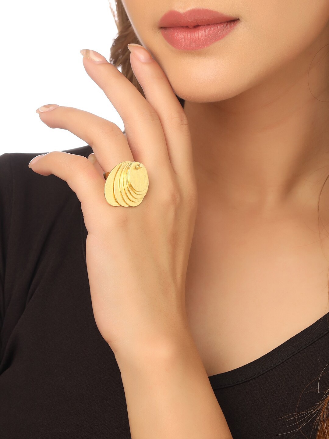

NVR Women Gold-Plated Alloy Adjustable Finger Ring