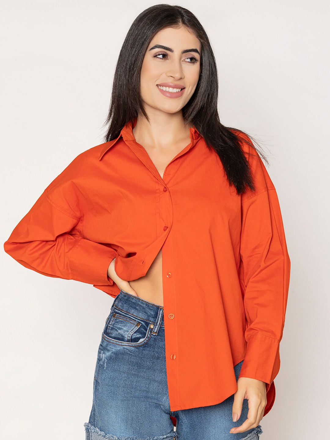 

Lounge Dreams Pure Cotton Oversized Poplin Shirt, Rust