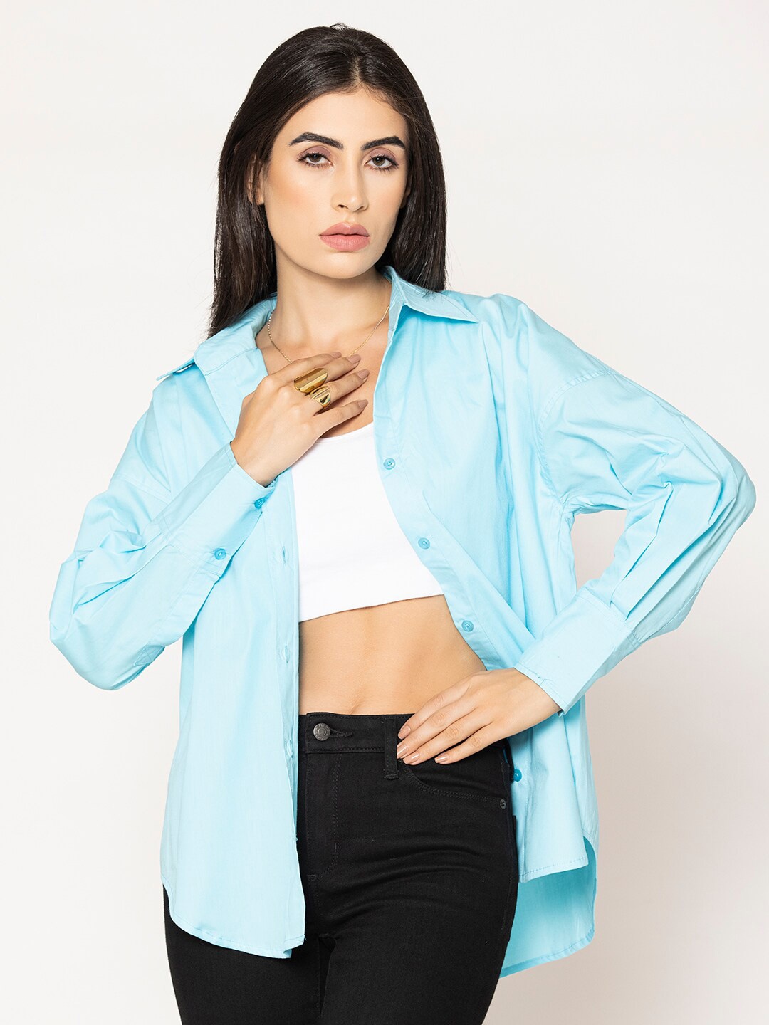 

Lounge Dreams Pure Cotton Oversized Poplin Shirt, Blue