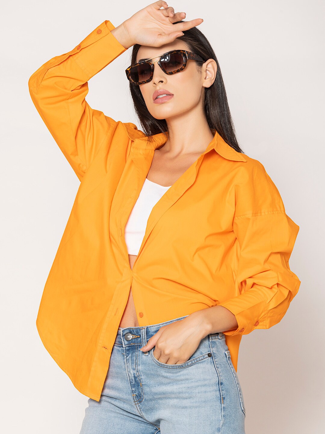

Lounge Dreams Pure Cotton Oversized Poplin Shirt, Orange
